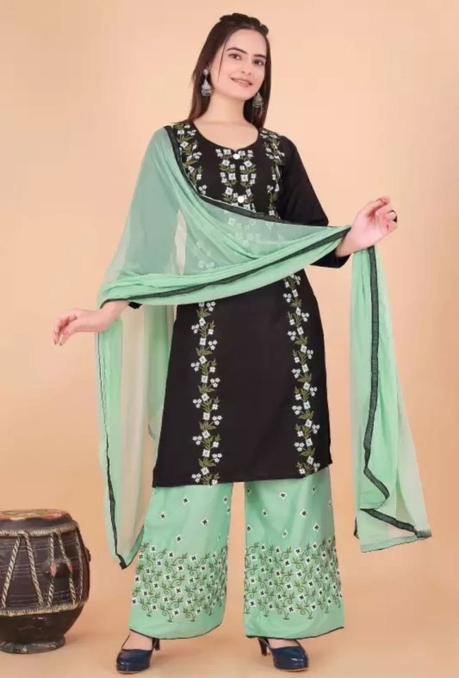 Shamal Rayon Embroidery Kurti With Bottom Dupatta Wholesale Market In Surat
